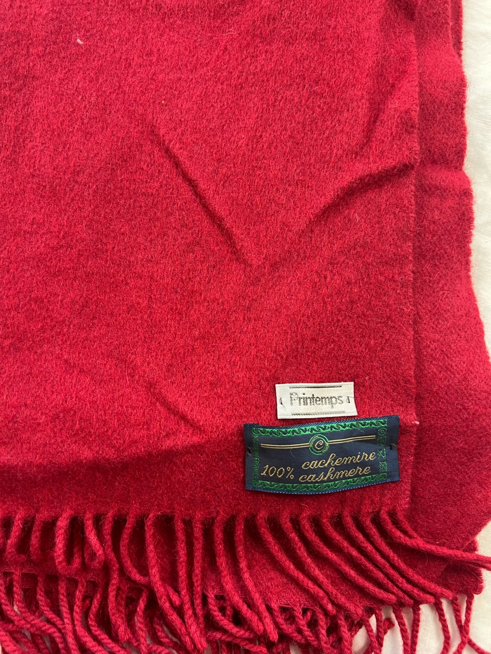 Printemps pure cashmere scarf wrap L fringe NWOT made in France